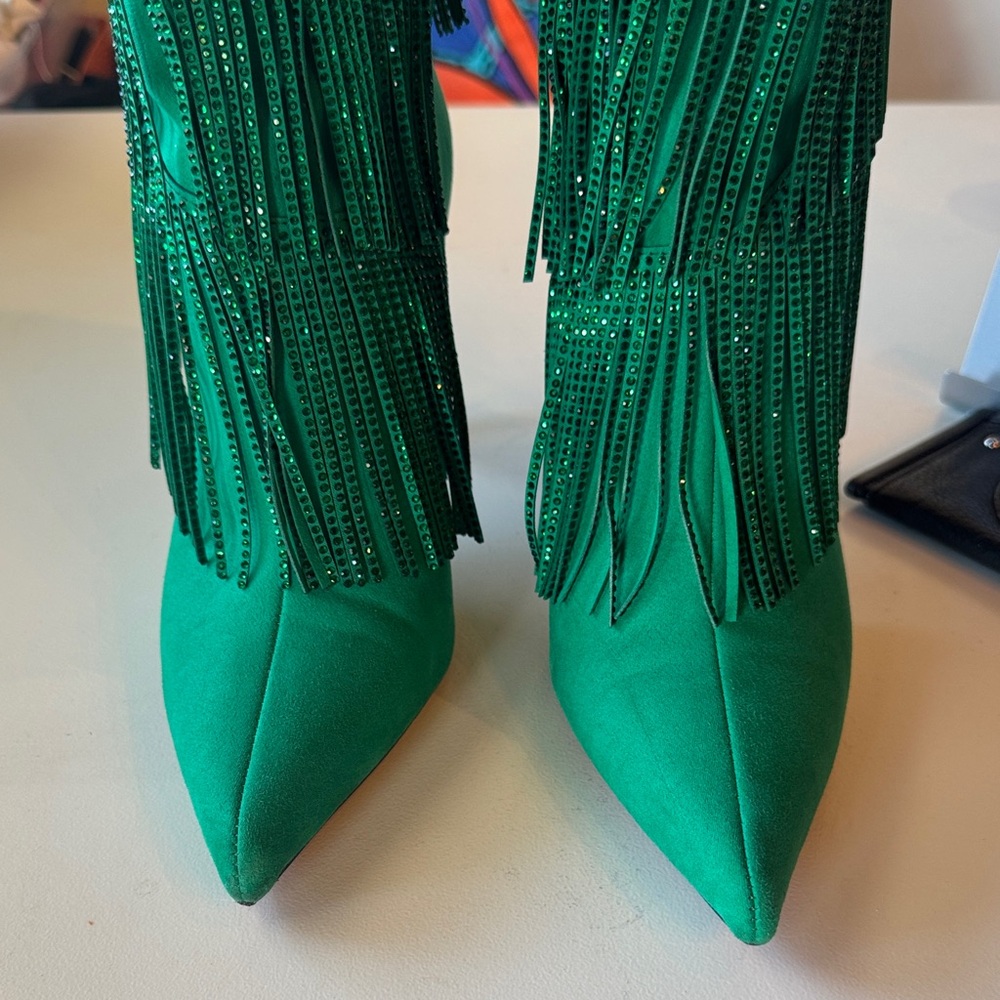 INC Emerald Rhinestone Fringe Stiletto Knee-High Boots - NWB! - Picture 4 of 8